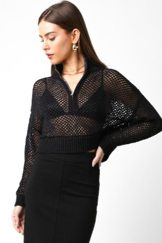 Mesh Sweater with Zipper