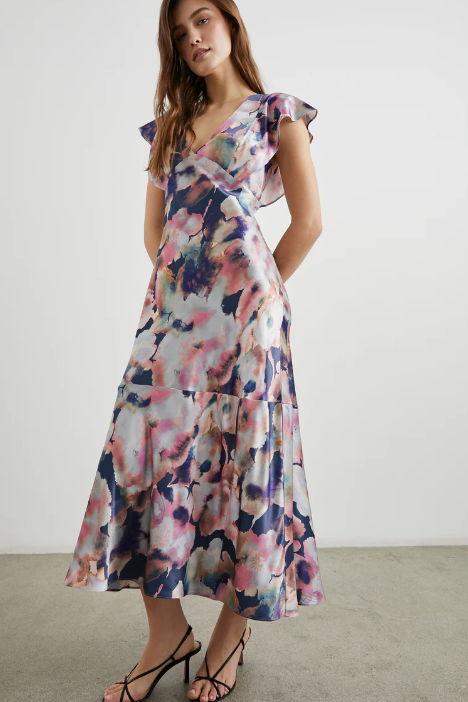 Feminine Floral Satin Dress