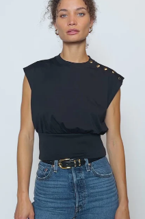 Crop Cap Sleeve button Top