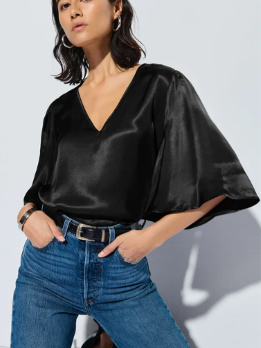 Satin Flutter Sleeve top