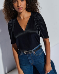 Satin Ruched Sleeve Top