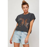 TWO TIGERS GRAPHIC CROP TOP: PEPPER / L