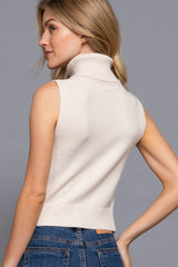 Sleeveless Turtle Neck Sweater Top IVORY