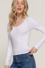Long Sleeve Scoop Neck with Lace Trim Rib Knit Top: HGY-h grey / L
