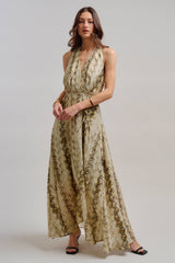 Snake Print Tencel Linen Halter Maxi