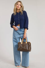Essential Button Down Cardigan Top: Light Grey / L
