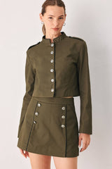 A solid woven crop jacket - FJ1584: OLIVE / Contemporary / L