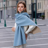Fashion Scarf - Soft Faux Cashmere with Tassels_CWASC0174: DARKGREEN / (OS) 1
