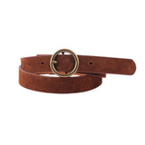 Brass-Toned Circle Buckle Leather Belt: Black