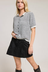 Navy Striped Short Sleeve Button Cardigan
