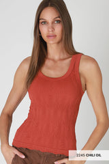 NS8458 - Reversible Lace Textured Tank Top: 7 White