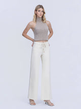 HIGH RISE NATURAL COLOR DRAWSTRING WIDE LEG