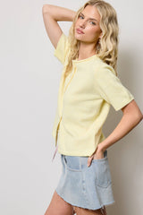 Short Sleeve Button Down Cardigan Top: Pink / L