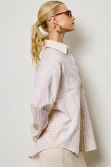 Oversized Gingham Button Down Shirt: Light Blue / L