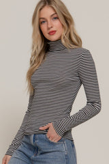Stripe Long Sleeve Turtle Neck