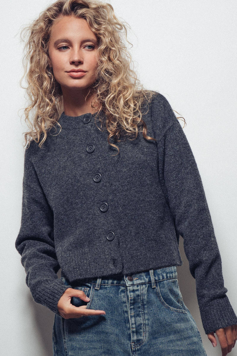 Cozy Button-Up Sweater Cardigan With Side Slits