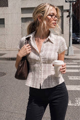 Plaid Button Front Blouse