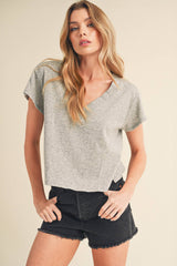 Short Sleeve V Neck Oat