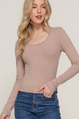 Long Sleeve Scoop Neck with Lace Trim Rib Knit Top: HGY-h grey / L