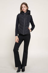 Hight Neck Adjustable Hoodie Quilted Puffer Jacket: IVY-cream / L