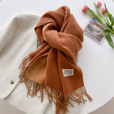 Double Sided Faux Cashmere Scarf-Solid Color Shawl_CWASC0968: Beige / (OS) 2
