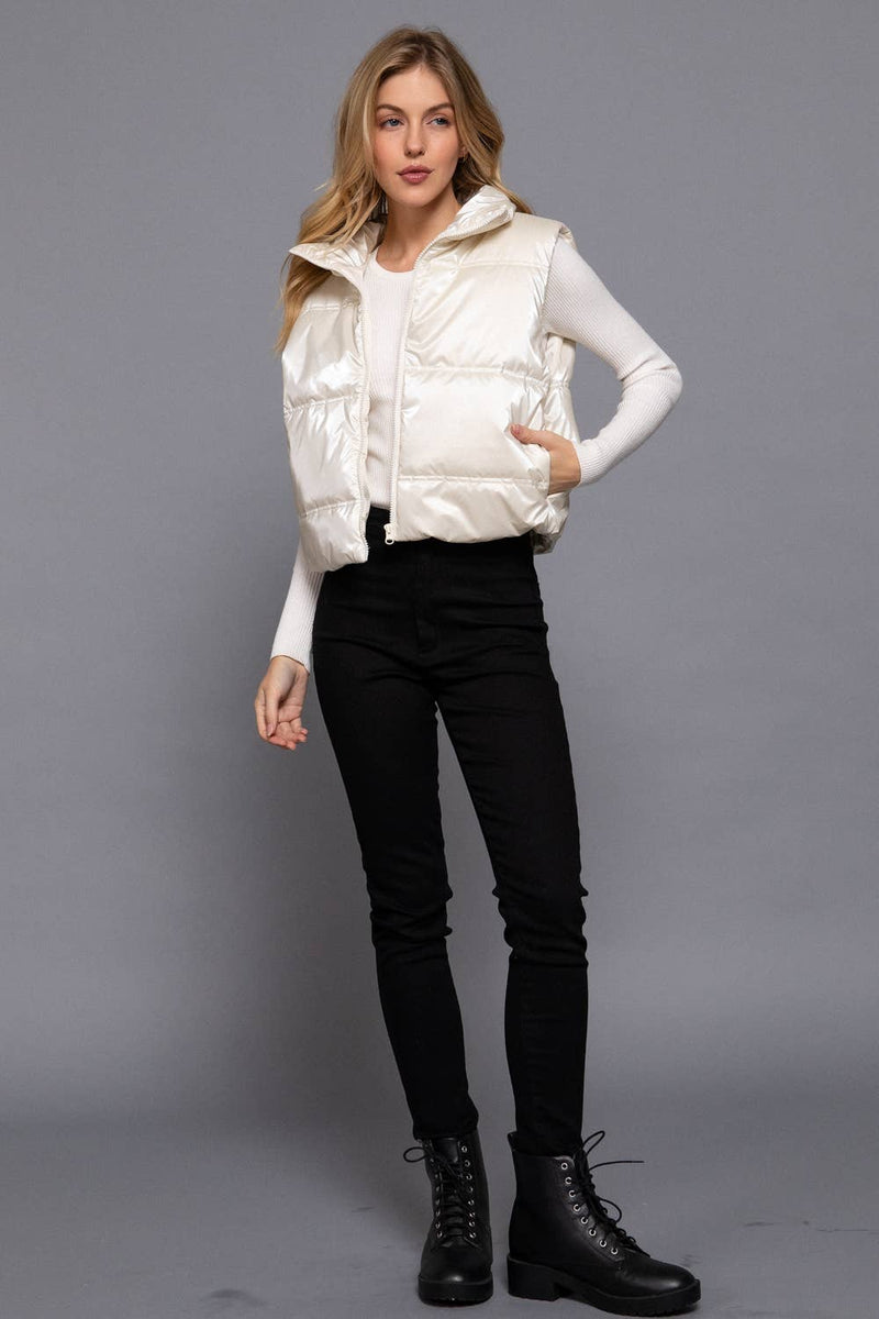 High Neck Zip Up Vest: IVY-ivory / L