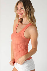 NS8458 - Reversible Lace Textured Tank Top: 7 White