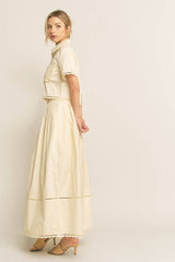 LACE DETAIL POCKET SHIRT & SKIRT SET-HSET0119: Off-White / L