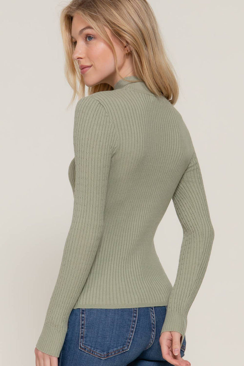 Navy Mock Neck Rib Sweater  : Nvy-Ink Navy / L