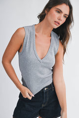8489HK Ribbed V-Neck Tank Top: Matcha / Contemporary / M