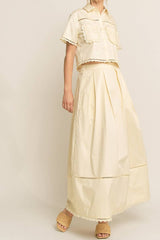 LACE DETAIL POCKET SHIRT & SKIRT SET-HSET0119: Off-White / L