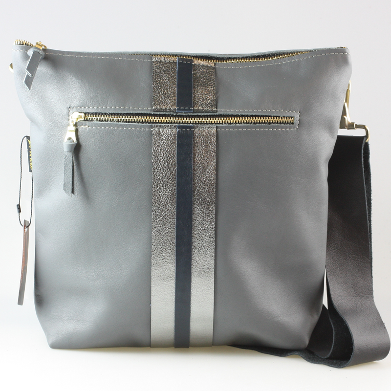The Stripe Lakeshore - 2 sizes!: Jet w/3stripes: Silver / 9"x9.5" / Matching Leather Strap