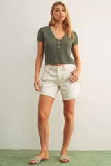 T6284   CAP SLEEVE BUTTON FRONT TOP: BEIGE / L