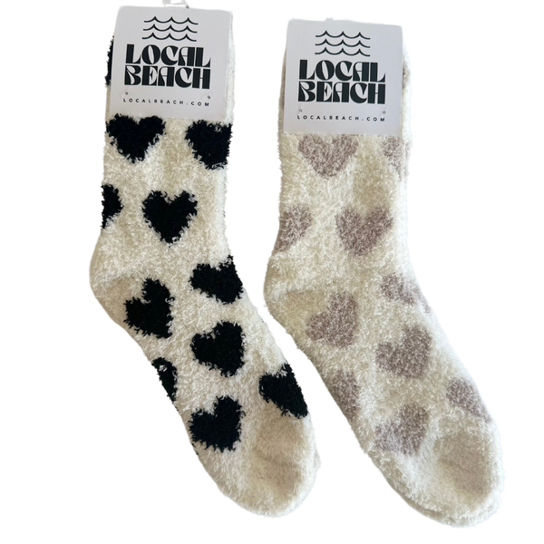 Local Beach Love Collection Heart Cozy Socks: Black/Cream / Heart Sock