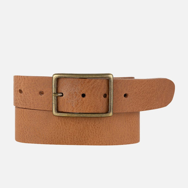 Classic Leather Belt with Rectangular Buckle