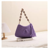 Handcrafted Woven Bag with Tassel Accent: BROWN