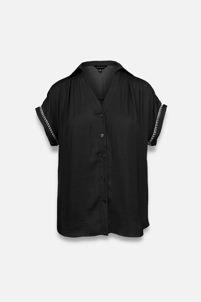 Whipstitch Short Sleeve Button Up Blouse