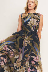 A printed woven midi dress - ID23111: Black / Contemporary / L