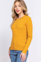 Long Sleeve Round Neck Cable Sweater  NAVY