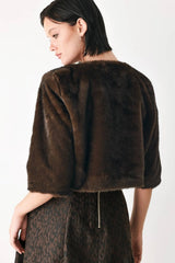 A faux fur crop jacket - FJ1490: Brown / Contemporary / L