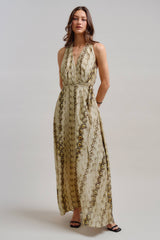 Snake Print Tencel Linen Halter Maxi