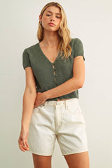 T6284   CAP SLEEVE BUTTON FRONT TOP: BEIGE / L