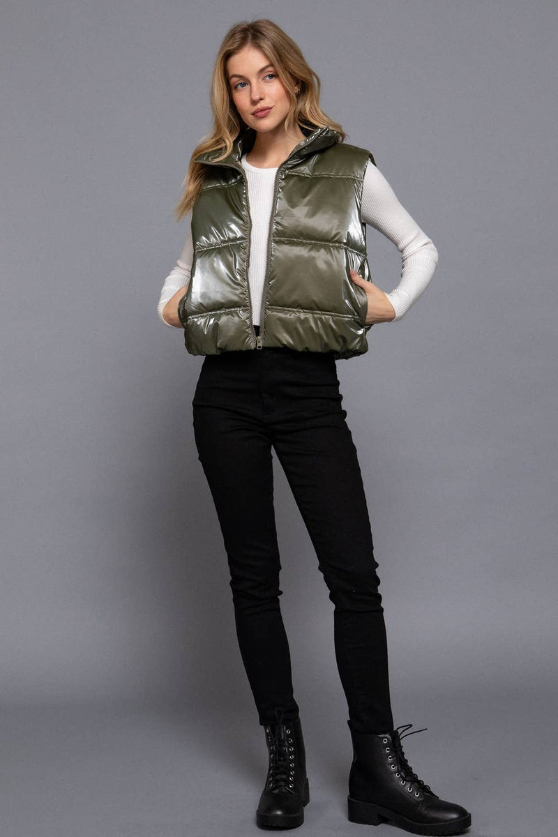 High Neck Zip Up Vest: IVY-ivory / L
