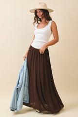 Flowy Mesh Maxi Skirt: Chocolate