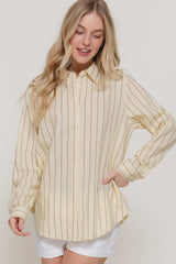 Long Sleeve Button Down Stripe Linen Oversized Shirt: