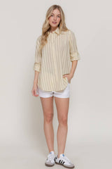 Long Sleeve Button Down Stripe Linen Oversized Shirt: