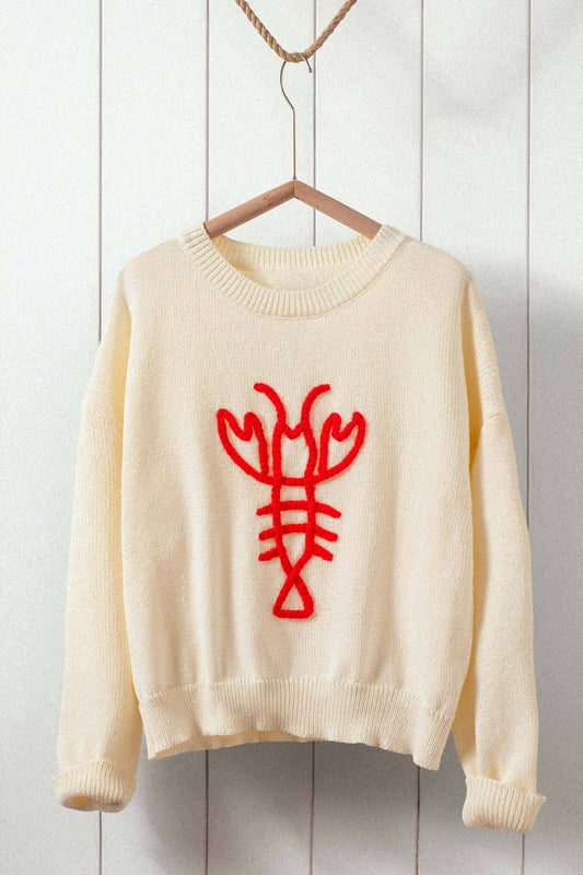 Lobster Embroidery Relaxed Knit Sweater