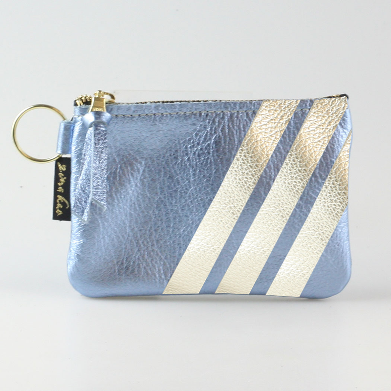 The Kara Wallet: 3 Side Stripes: Platinum w/Gold Stripes / Lobster