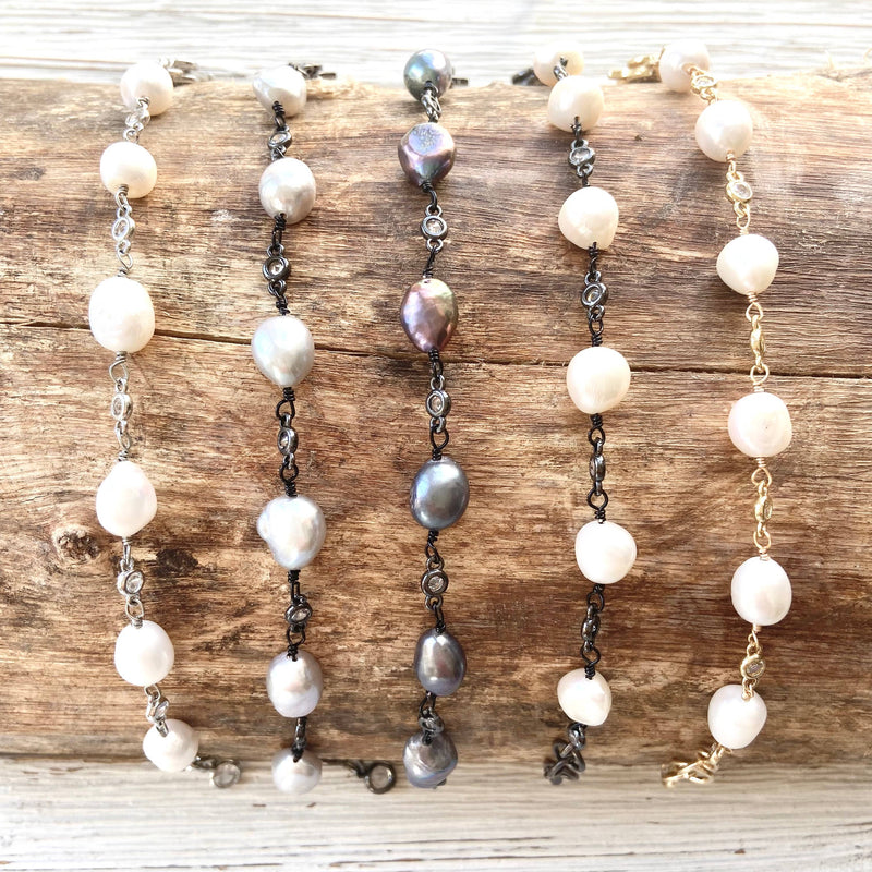 Fresh water pearl bracelet boutique salon jewelry beach sea: White pearl gold chain