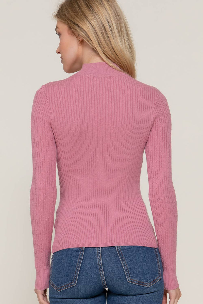 Lt Blue Long Sleeve Mock Neck Rib Sweater